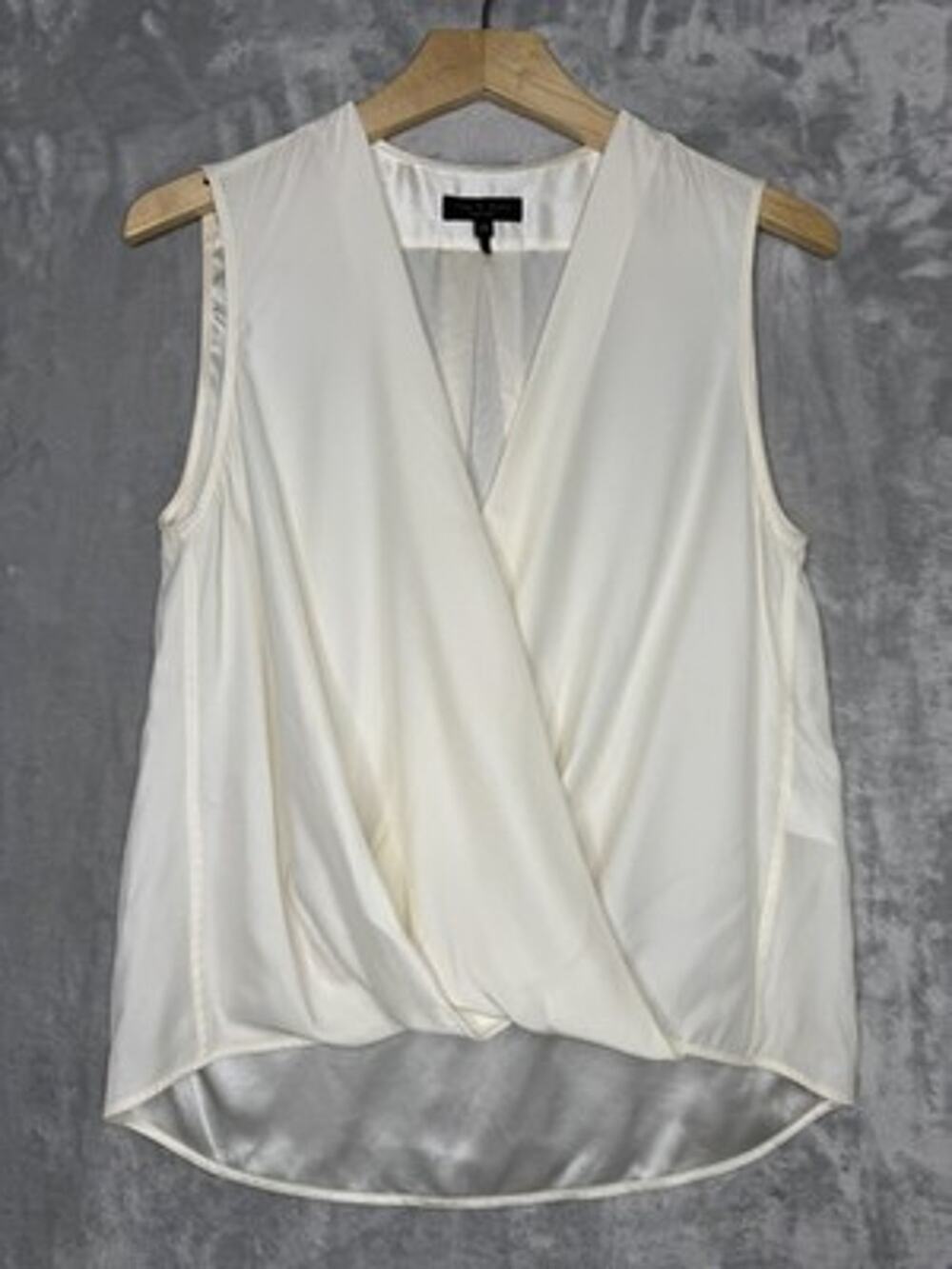 Rag & Bone Top Womens XS White 100% Silk Draped Surplice Sleeveless High Low Hem